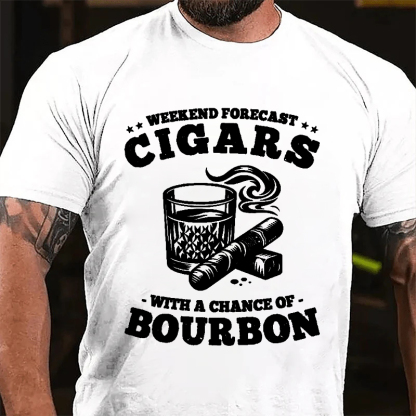 WEEKEND FORECAST CIGARS WITH A CHANCE OF BOURBON Culture Art Printing Men's T-Shirt