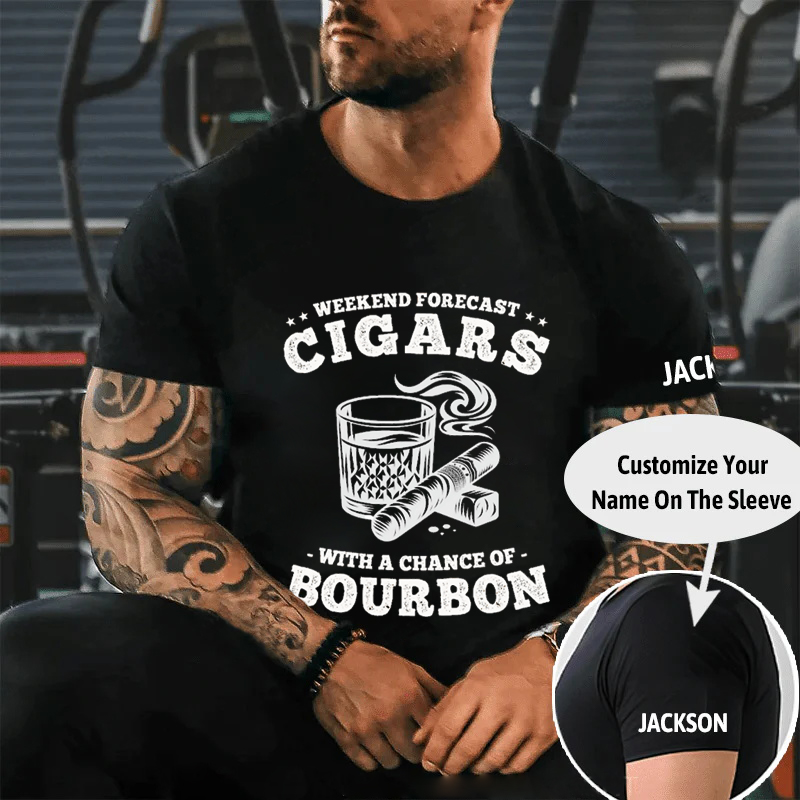 WEEKEND FORECAST CIGARS WITH A CHANCE OF BOURBON Culture Art Printing Men's T-Shirt