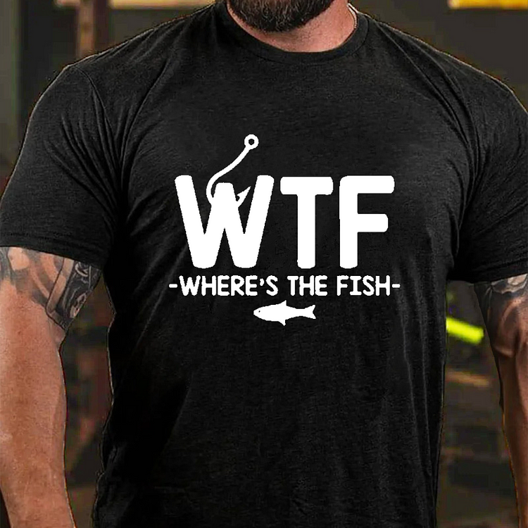WTF WHERE'S THE FISH Culture Art Printing Men's T-Shirt