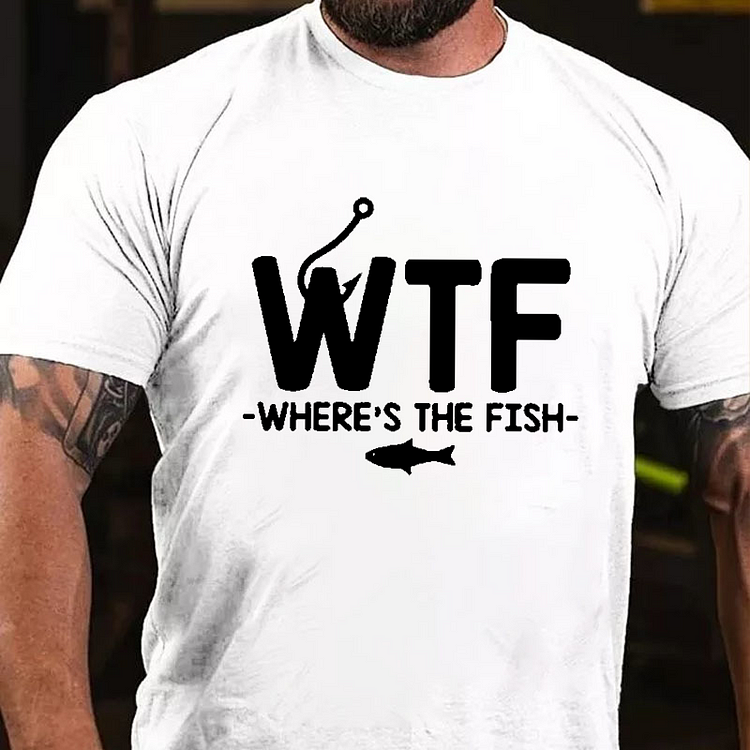 WTF WHERE'S THE FISH Culture Art Printing Men's T-Shirt