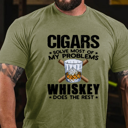 CIGARS SOLVE MOST OF MY PROBLEMS WHISKEY DOES THE REST Culture Art Printing Men's T-Shirt