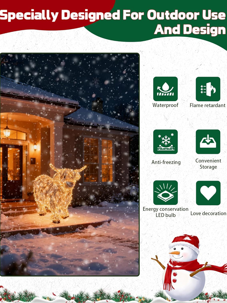 【✨️Christmas Must-Have】Highland Cow Outdoor Christmas Decoration 🎄 3D Glowing | Waterproof | Christmas Gift