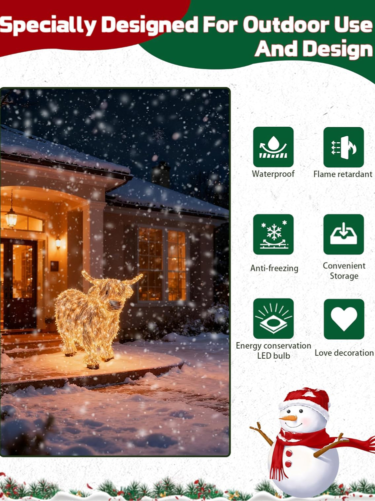 【✨️Christmas Must-Have】Highland Cow Outdoor Christmas Decoration 🎄 3D Glowing | Waterproof | Christmas Gift