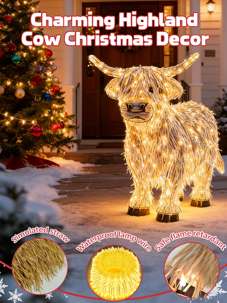 【✨️Christmas Must-Have】Highland Cow Outdoor Christmas Decoration 🎄 3D Glowing | Waterproof | Christmas Gift