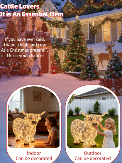 【✨️Christmas Must-Have】Highland Cow Outdoor Christmas Decoration 🎄 3D Glowing | Waterproof | Christmas Gift