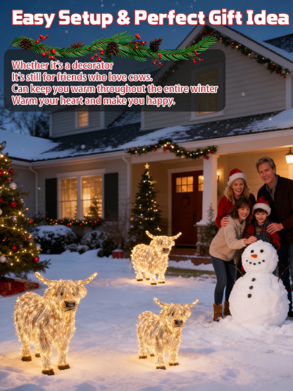 【✨️Christmas Must-Have】Highland Cow Outdoor Christmas Decoration 🎄 3D Glowing | Waterproof | Christmas Gift