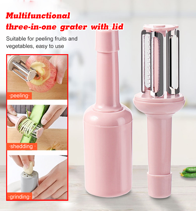 Multifunctional three-in-one peeler with lid, household fruit and potato peeler, ginger and garlic g