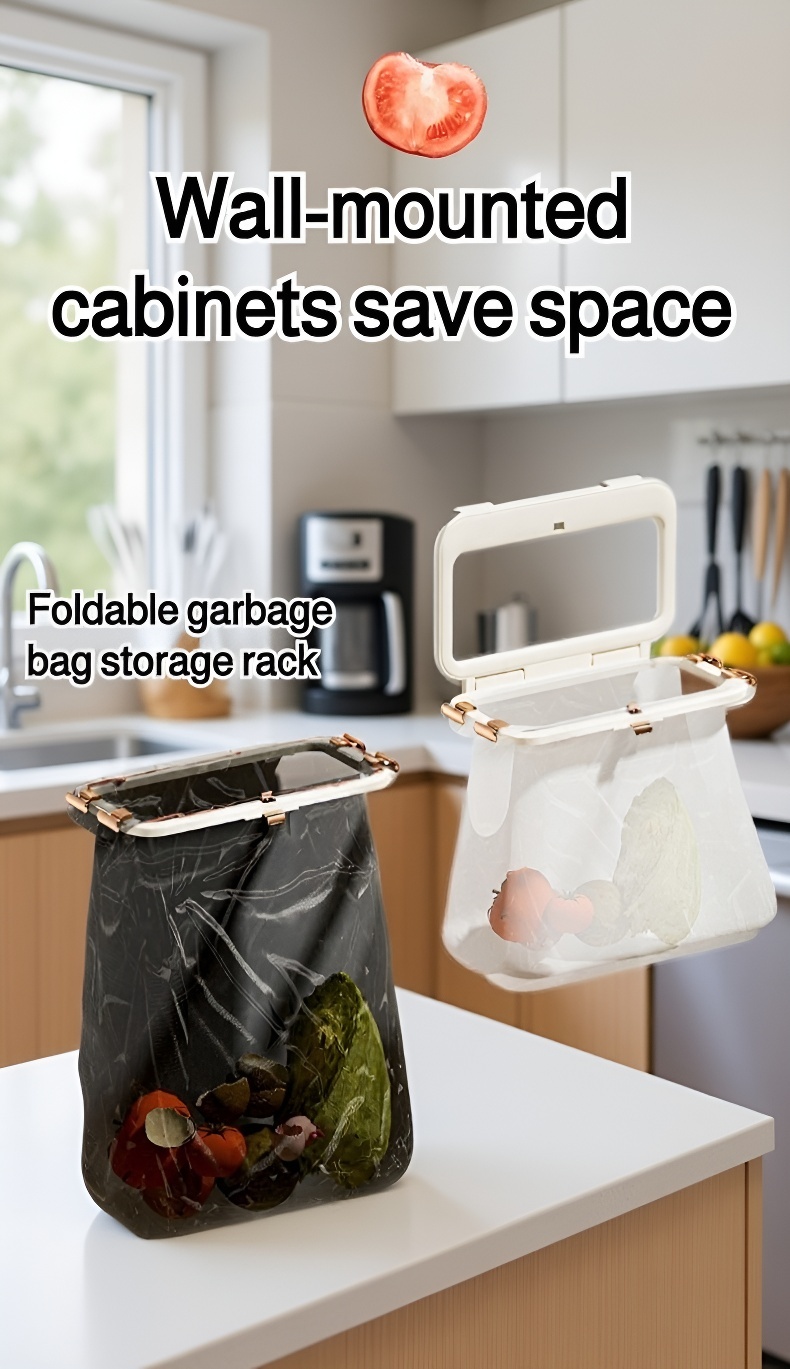 Wall-Mounted Folding Trash Bag Holder installed in kitchen