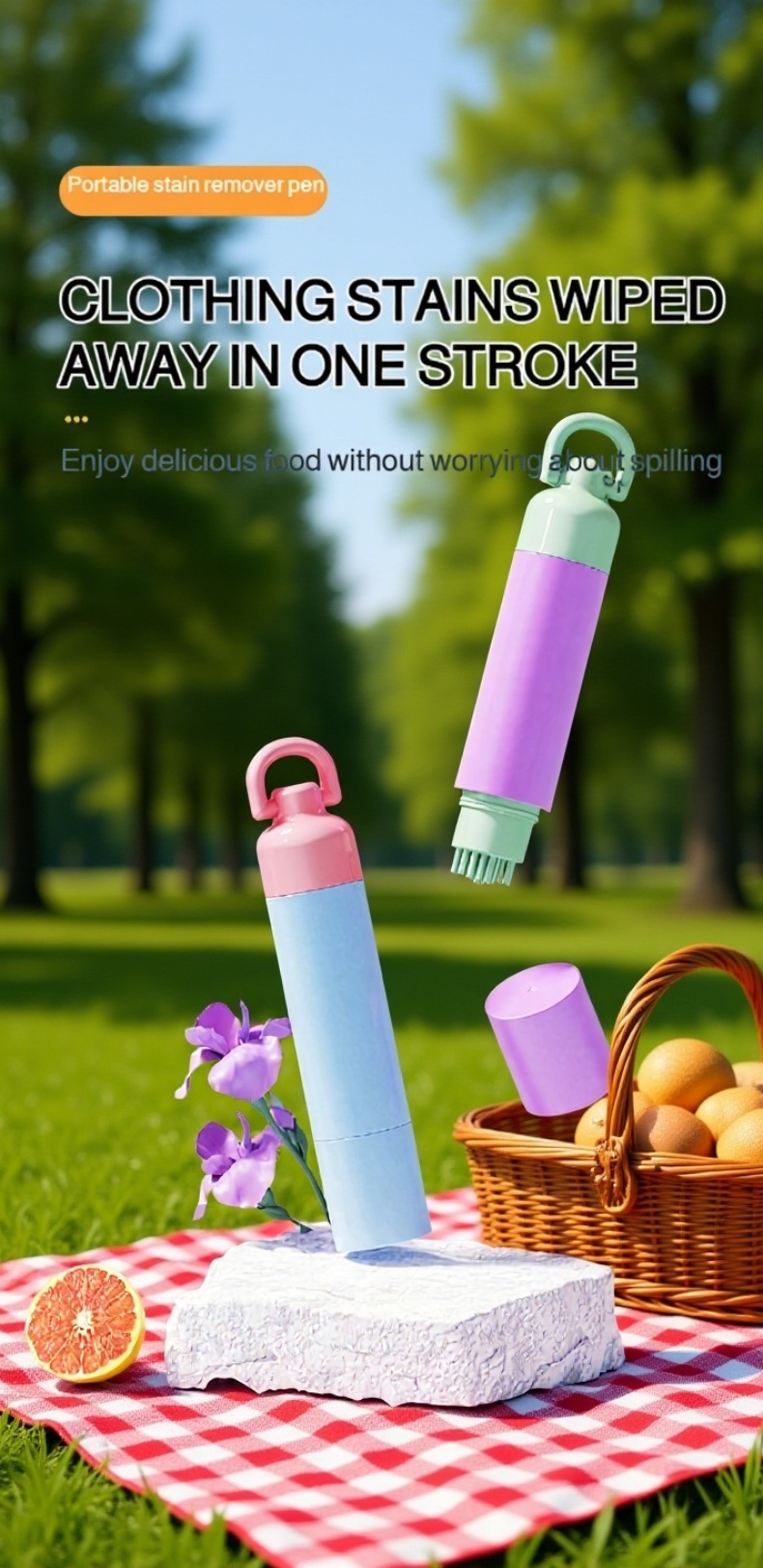 Quick-Drying Clothes Stain Remover bottle with clean fabric