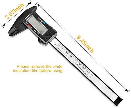 Schieblehre Digital Messschieber, 150MM/6 Zoll Digitaler Messschieber Kohlefaser mit großem LCD-Display für Außen-, Innen- Und Tiefenmaß mit 2 Ersatzbatterie (RM)
