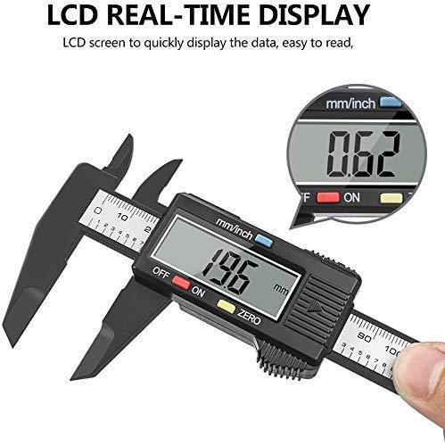 Schieblehre Digital Messschieber, 150MM/6 Zoll Digitaler Messschieber Kohlefaser mit großem LCD-Display für Außen-, Innen- Und Tiefenmaß mit 2 Ersatzbatterie (RM)