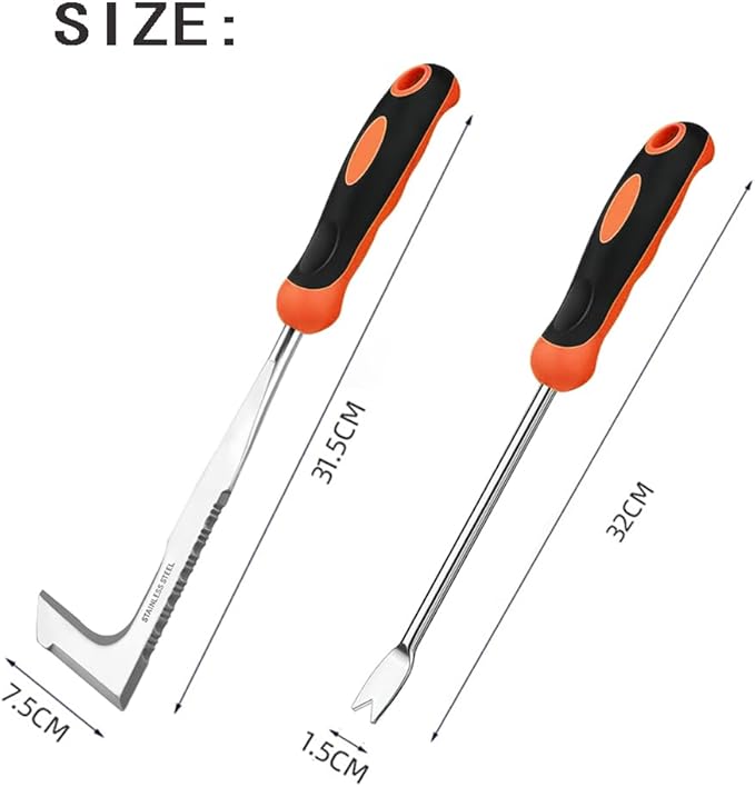 Fugenkratzer Unkrautstecher 2-tlg., Garten Handjätgerät mit Griff, Manueller Weeder Edelstahl mit gezackter Kante für Entfernen von Moos und Unkraut in Plattenfugen