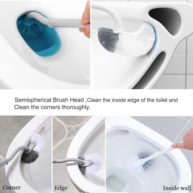 2 Pack Toilettenbürste, Klobürste mit randreiniger, Upgrade WC Bürste, Klobürste gebogen, Langer Stiel, Kunststoff-Toilettenbürstenset mit Starken Borsten für Tiefenreinigung