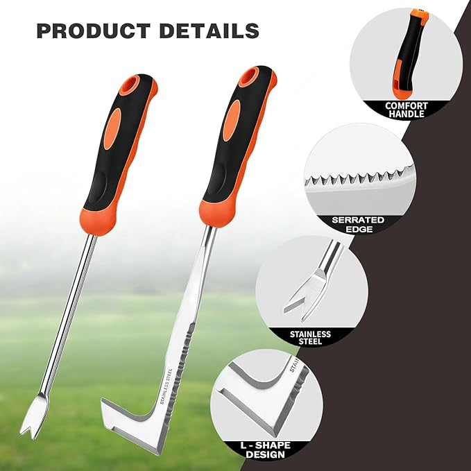 Fugenkratzer Unkrautstecher 2-tlg., Garten Handjätgerät mit Griff, Manueller Weeder Edelstahl mit gezackter Kante für Entfernen von Moos und Unkraut in Plattenfugen