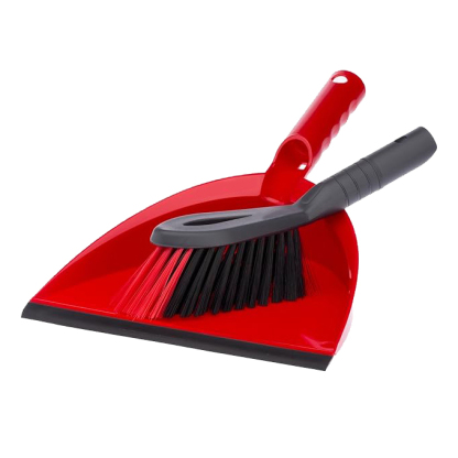 2in1 Kehrset mit extra Borsten für Sauberkeit in den Ecken, Handfeger & Kehrschaufel, Farbe Rot, 1er Pack