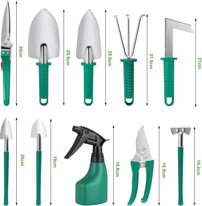eROOSY Gartenwerkzeug, Gartengeräte Gartenwerkzeug Set aus Edelstahl Gartenarbeit Set mit Koffer, Geschenk für Gartenliebhaber (Grün)