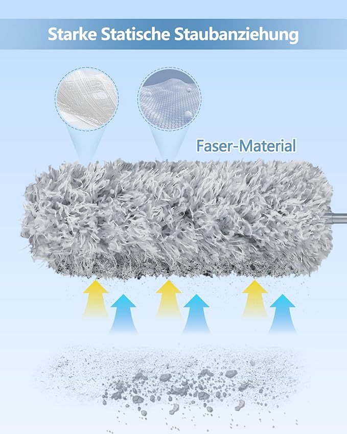 Fogray Staubwedel Teleskop Waschbar Duster Lang Ausziehbar Bis 237cm, Staubwischer mit Teleskopstange, Staubmagnet Verbiegbare Staubfänger Spinnenwebenentferner für hohe Decken Deckenventilator Grau