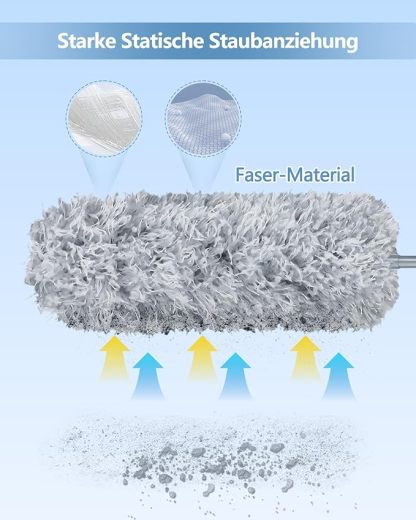 Fogray Staubwedel Teleskop Waschbar Duster Lang Ausziehbar Bis 237cm, Staubwischer mit Teleskopstange, Staubmagnet Verbiegbare Staubfänger Spinnenwebenentferner für hohe Decken Deckenventilator Grau