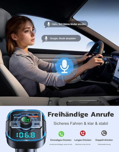 2-in-1 Bluetooth Adapter Auto & Schnelles Autoladegerät (PD 36W & QC3.0 18W) - Neuester FM Transmitter Zigarettenanzünder mit Dual Mikrofon, unterstützt Siri-Assistent & Freisprecheinrichtung
