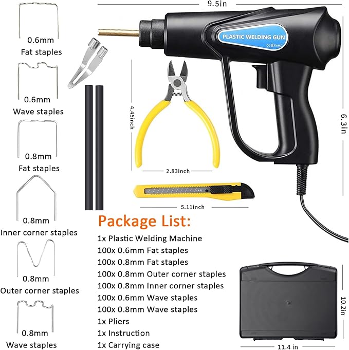160W Kunststoff Schweißgerät Auto Stoßstange Reparaturset 800PCS 6 Arten Klammern,Hot Hefter Kunststoff Schweißer Reparatur Set,Kunststoff Schweiß Reparatur,Flach/Außenecke/Innenecke/Wellenklammern