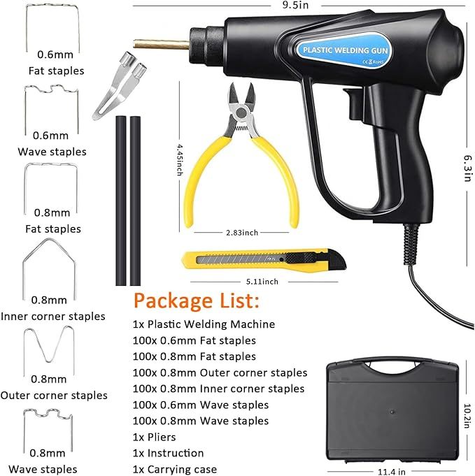 160W Kunststoff Schweißgerät Auto Stoßstange Reparaturset 800PCS 6 Arten Klammern,Hot Hefter Kunststoff Schweißer Reparatur Set,Kunststoff Schweiß Reparatur,Flach/Außenecke/Innenecke/Wellenklammern