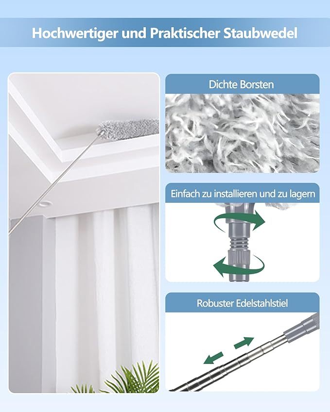 Fogray Staubwedel Teleskop Waschbar Duster Lang Ausziehbar Bis 237cm, Staubwischer mit Teleskopstange, Staubmagnet Verbiegbare Staubfänger Spinnenwebenentferner für hohe Decken Deckenventilator Grau
