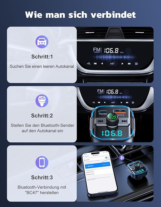 2-in-1 Bluetooth Adapter Auto & Schnelles Autoladegerät (PD 36W & QC3.0 18W) - Neuester FM Transmitter Zigarettenanzünder mit Dual Mikrofon, unterstützt Siri-Assistent & Freisprecheinrichtung