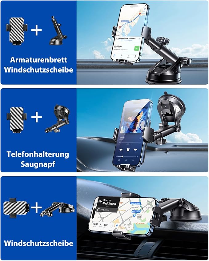 BIPOPIBO Handyhalterung Auto [Super Saugnapf] Handy Halterung Auto Universal Handyhalter Auto 360° Drehbar kfz Handyhalterung Armaturenbrett Handy Halter Auto für iPhone Android Smartphone