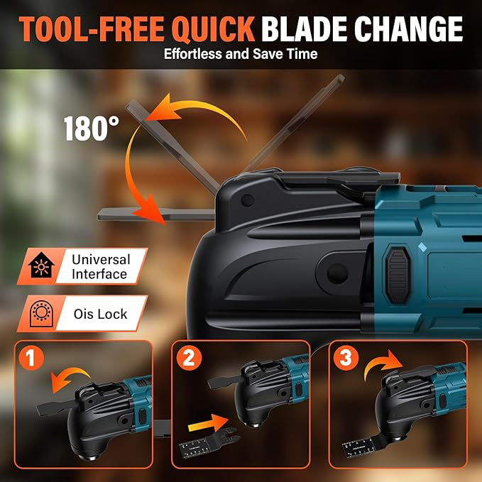 Oszillationswerkzeug Akku, Multifunktionswerkzeug für Makita 18V Akku, 6 Einstellbare Geschwindigkeiten Multitool, Multimaster zum Entfernen, Schaben, Schneiden (Ohne Batterie)