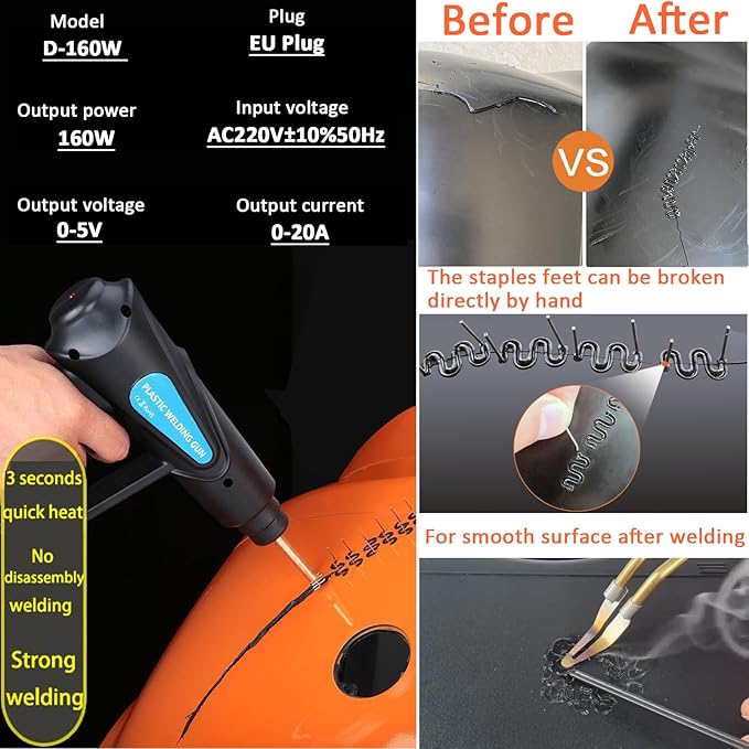 160W Kunststoff Schweißgerät Auto Stoßstange Reparaturset 800PCS 6 Arten Klammern,Hot Hefter Kunststoff Schweißer Reparatur Set,Kunststoff Schweiß Reparatur,Flach/Außenecke/Innenecke/Wellenklammern