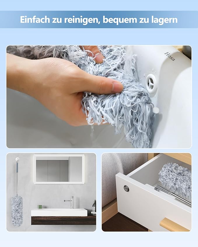 Fogray Staubwedel Teleskop Waschbar Duster Lang Ausziehbar Bis 237cm, Staubwischer mit Teleskopstange, Staubmagnet Verbiegbare Staubfänger Spinnenwebenentferner für hohe Decken Deckenventilator Grau