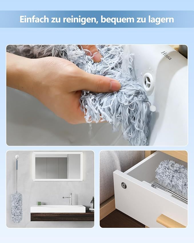 Fogray Staubwedel Teleskop Waschbar Duster Lang Ausziehbar Bis 237cm, Staubwischer mit Teleskopstange, Staubmagnet Verbiegbare Staubfänger Spinnenwebenentferner für hohe Decken Deckenventilator Grau