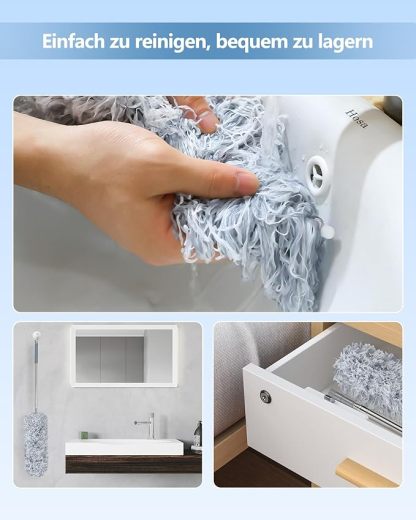 Fogray Staubwedel Teleskop Waschbar Duster Lang Ausziehbar Bis 237cm, Staubwischer mit Teleskopstange, Staubmagnet Verbiegbare Staubfänger Spinnenwebenentferner für hohe Decken Deckenventilator Grau