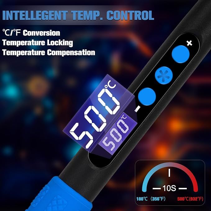 Lötkolben-Set mit LCD-Anzeige, 100W LED-Display einstellbare Temperatur, Lötkolben mit automatischem Schlafmodus, Lötpistole mit 5 Lötspitzen, Lötzinn, Ständer, Schweißwerkzeug Blau
