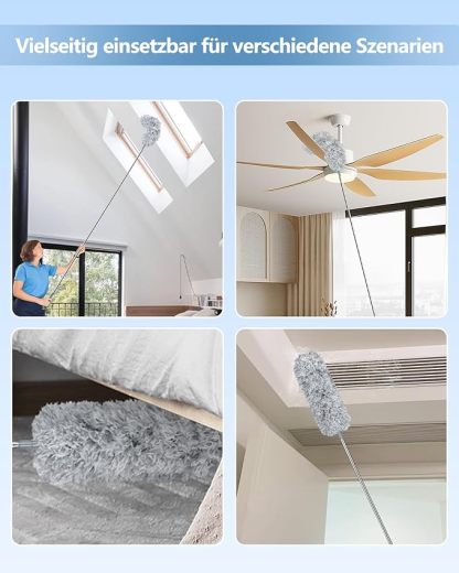 Fogray Staubwedel Teleskop Waschbar Duster Lang Ausziehbar Bis 237cm, Staubwischer mit Teleskopstange, Staubmagnet Verbiegbare Staubfänger Spinnenwebenentferner für hohe Decken Deckenventilator Grau