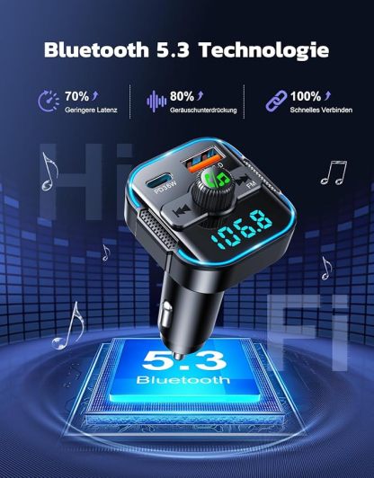 2-in-1 Bluetooth Adapter Auto & Schnelles Autoladegerät (PD 36W & QC3.0 18W) - Neuester FM Transmitter Zigarettenanzünder mit Dual Mikrofon, unterstützt Siri-Assistent & Freisprecheinrichtung