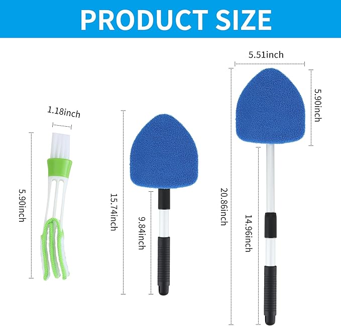 BUCOMTU Windschutzscheiben Reiniger, Autofensterreiniger, Windschutzscheiben Reinigungswerkzeug, 180 Grad schwenkbar und einziehbar, mit 6 Mikrofaserpads und Klimaanlagenbürste