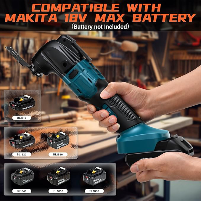 Oszillationswerkzeug Akku, Multifunktionswerkzeug für Makita 18V Akku, 6 Einstellbare Geschwindigkeiten Multitool, Multimaster zum Entfernen, Schaben, Schneiden (Ohne Batterie)