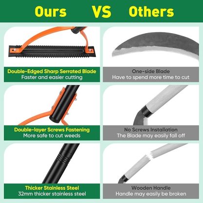 BlumWay 152.4cm Unkrautgrasschneider mit gezackter zweischneidiger scharfer Klinge, manuelles Unkrautvernichter, Graspeitsche, Handwerkzeug, Handgerät, Unkrautvernichter für überwucherte Unkraut