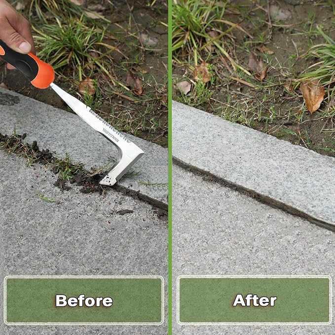 Fugenkratzer Unkrautstecher 2-tlg., Garten Handjätgerät mit Griff, Manueller Weeder Edelstahl mit gezackter Kante für Entfernen von Moos und Unkraut in Plattenfugen