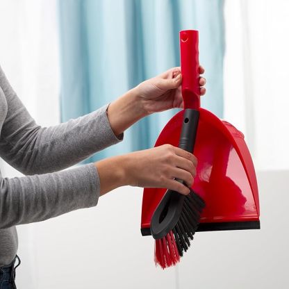 2in1 Kehrset mit extra Borsten für Sauberkeit in den Ecken, Handfeger & Kehrschaufel, Farbe Rot, 1er Pack