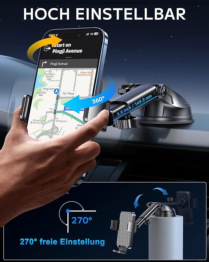 BIPOPIBO Handyhalterung Auto [Super Saugnapf] Handy Halterung Auto Universal Handyhalter Auto 360° Drehbar kfz Handyhalterung Armaturenbrett Handy Halter Auto für iPhone Android Smartphone