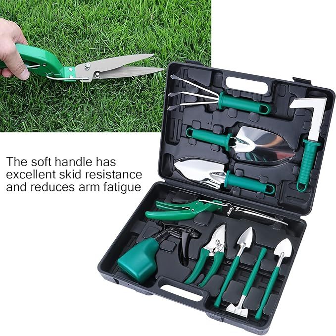 eROOSY Gartenwerkzeug, Gartengeräte Gartenwerkzeug Set aus Edelstahl Gartenarbeit Set mit Koffer, Geschenk für Gartenliebhaber (Grün)