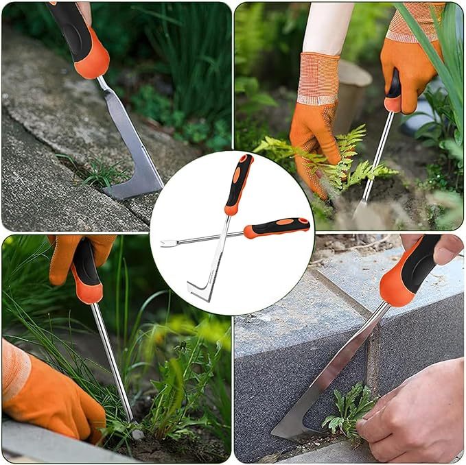 Fugenkratzer Unkrautstecher 2-tlg., Garten Handjätgerät mit Griff, Manueller Weeder Edelstahl mit gezackter Kante für Entfernen von Moos und Unkraut in Plattenfugen