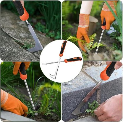 Fugenkratzer Unkrautstecher 2-tlg., Garten Handjätgerät mit Griff, Manueller Weeder Edelstahl mit gezackter Kante für Entfernen von Moos und Unkraut in Plattenfugen
