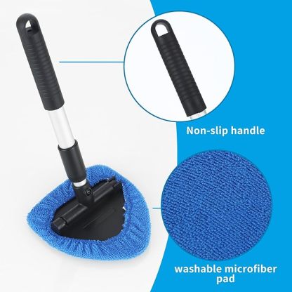 BUCOMTU Windschutzscheiben Reiniger, Autofensterreiniger, Windschutzscheiben Reinigungswerkzeug, 180 Grad schwenkbar und einziehbar, mit 6 Mikrofaserpads und Klimaanlagenbürste