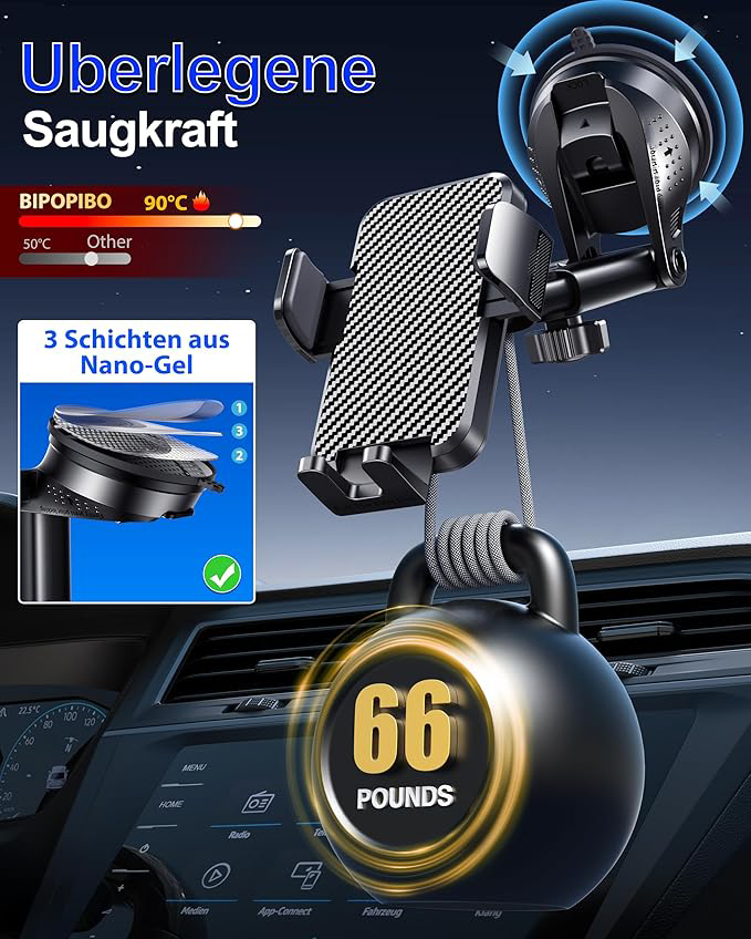Handyhalterung Auto [Super Saugnapf] Handy Halterung Auto Universal Handyhalter Auto 360° Drehbar kfz Handyhalterung Armaturenbrett Handy Halter Auto für iPhone Android Smartphone
