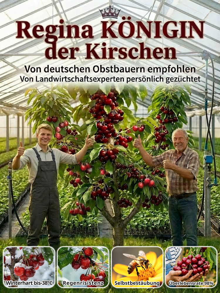 【100% Anwachsgarantie】 4J XXL Regina Süßkirschbaum | Kräftige 2-jährige Setzlinge | Ernte bereits im ersten Jahr | Ideal für Balkon und Garten | Winterhart bis -20°C 🍒