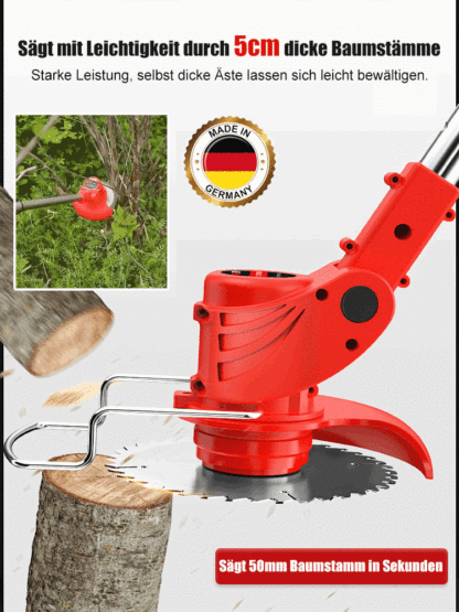 Ultraleichter Akku-Rasentrimmer, 2-in-1 Freischneider & Astsäge! Trimmt 100 m² Rasen in nur 3 Minuten. 