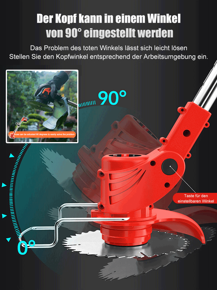 Ultraleichter Akku-Rasentrimmer, 2-in-1 Freischneider & Astsäge! Trimmt 100 m² Rasen in nur 3 Minuten. 
